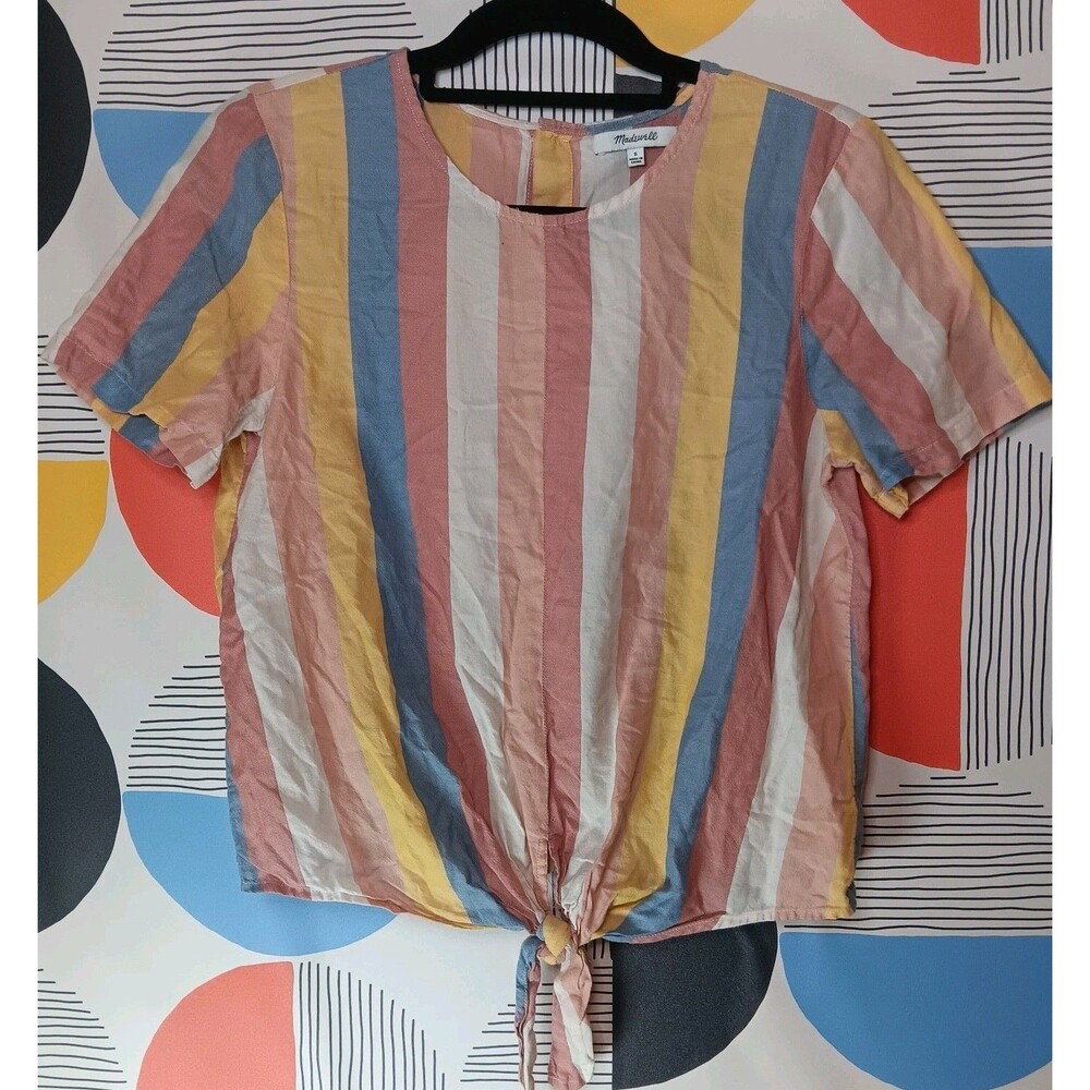 MADEWELL 100% Cotton Colorful Striped Tie-Front Button Back Shirt CUTE Size S
